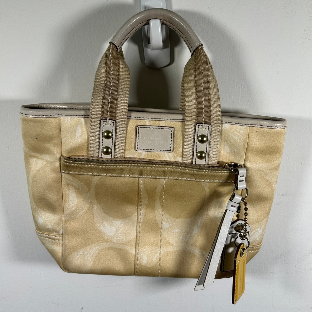 Coach Optic C Signature Canvas Tote Bag Yellow Tan Leather Suede Trim